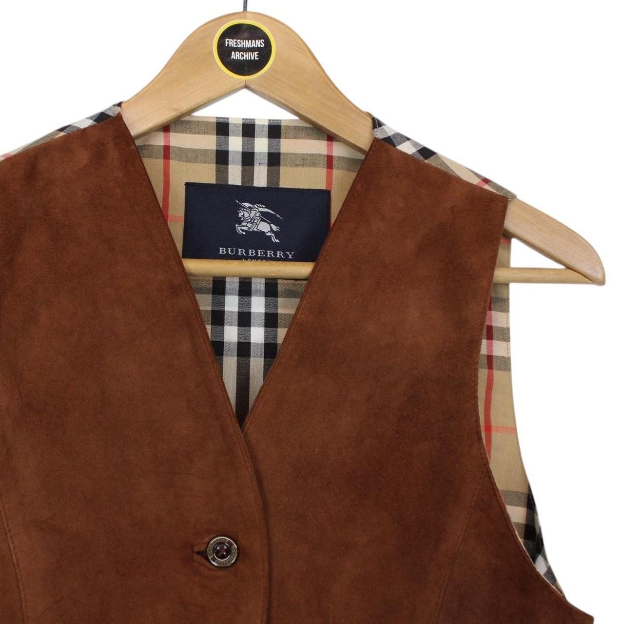 Vintage Burberry London Brown and Tan Nova Check Suede Leather Vest