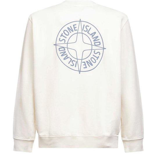 Stone Island SS26 Ivory Cotton Outline Compass Crew Neck Sweatshirt