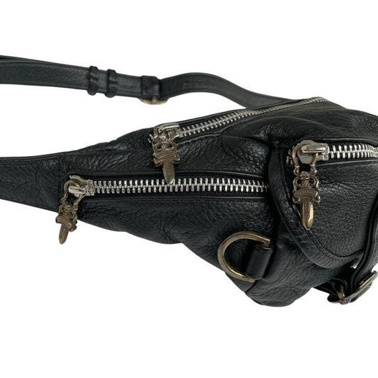 Chrome Hearts black fanny pack grained calfskin with logo detail and original dust bag.