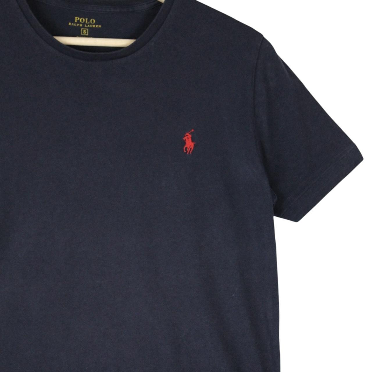 Polo Ralph Lauren navy blue short sleeve cotton t-shirt with pocket and logo.