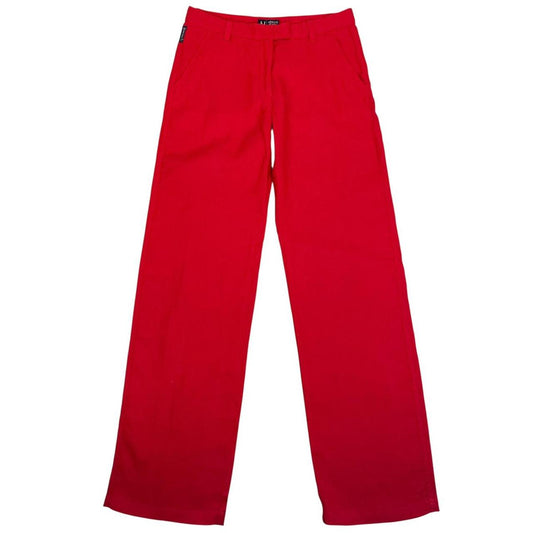 Armani Jeans Red Wide Leg Linen Trousers