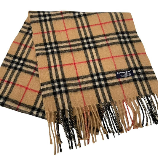 Vintage 90s Burberry Beige Nova Check Lambswool Scarf