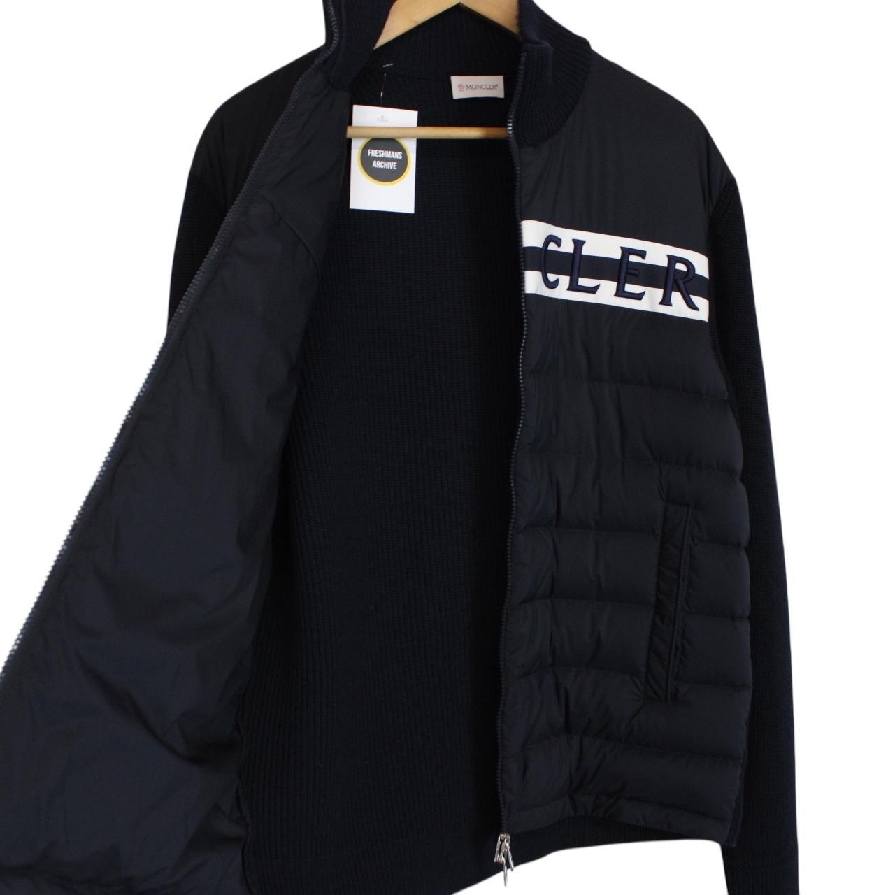Moncler Navy Blue and White Full Zip Wool/Nylon Cardigan Jacket