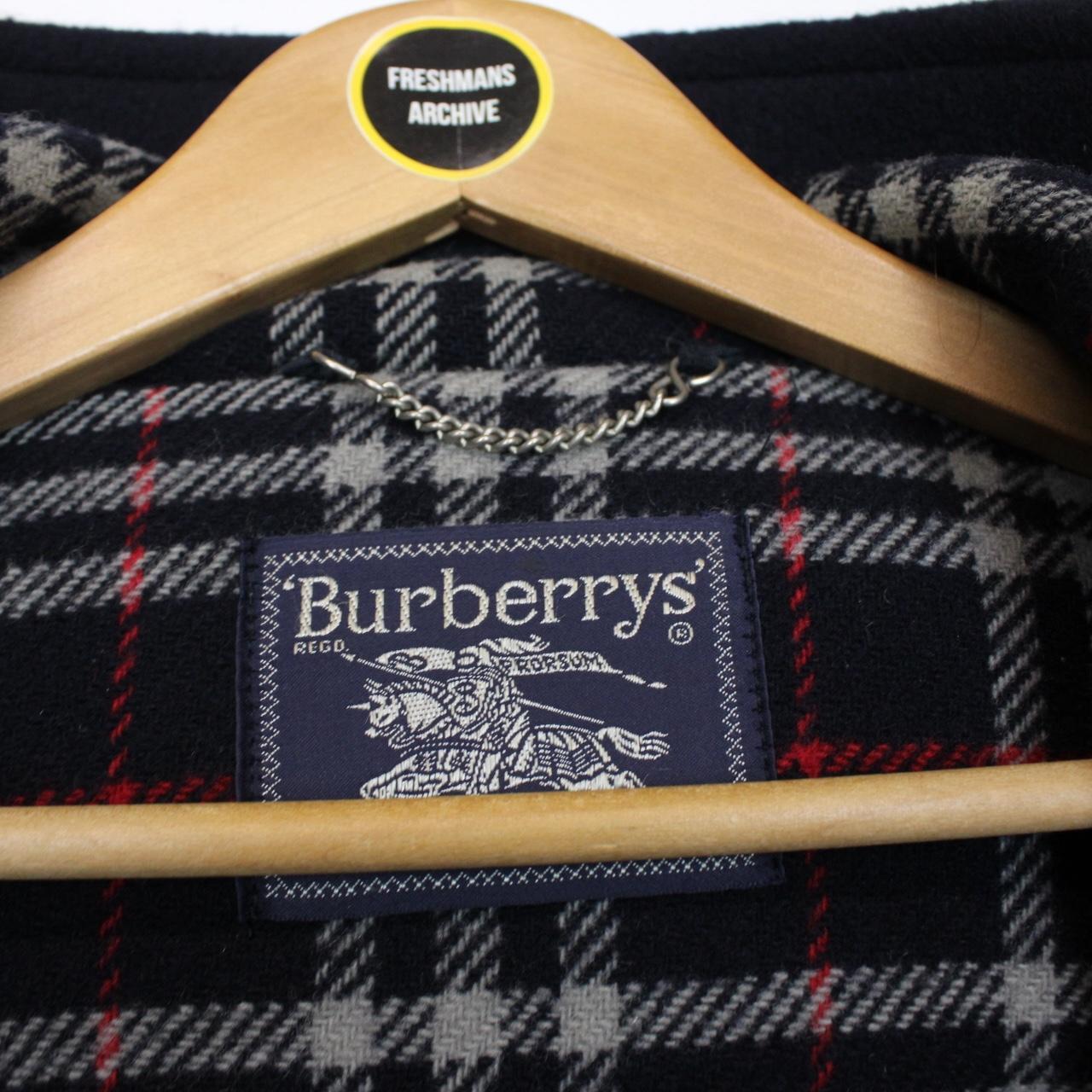 Vintage 90s Burberry Navy Blue Nova Check Wool Duffle Coat