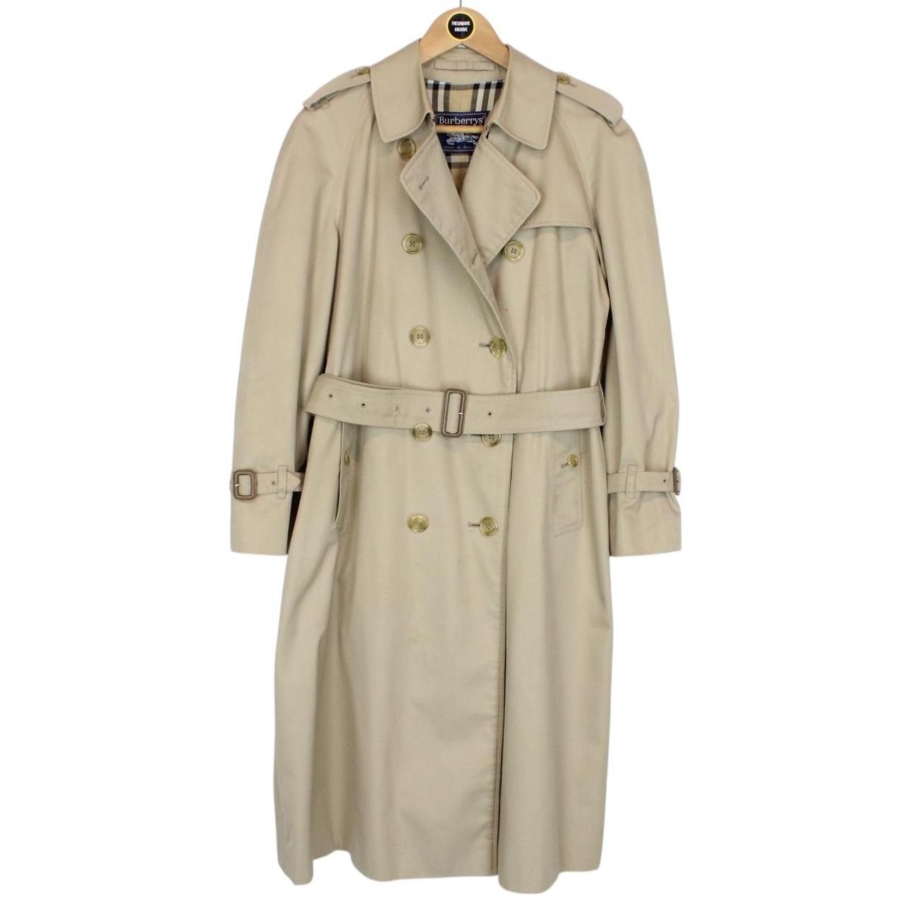 Vintage 90s Burberry Beige Double Breasted Belted Trench Coat