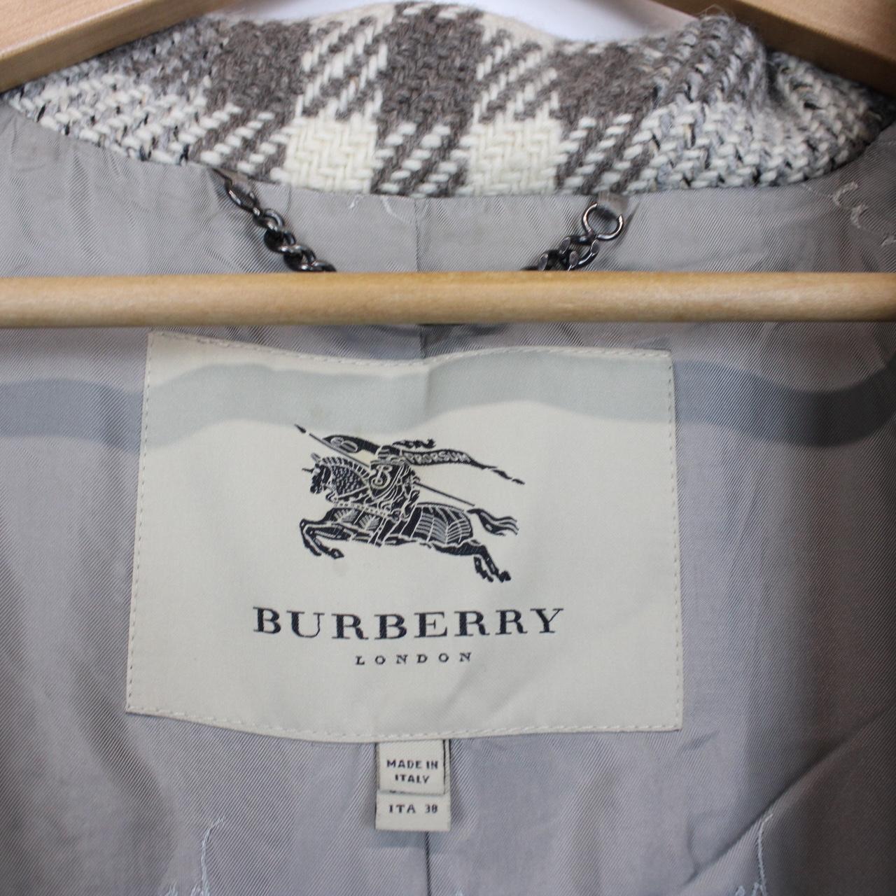 Burberry Grey and Cream Alpaca Wool Nova Check Belted Coat