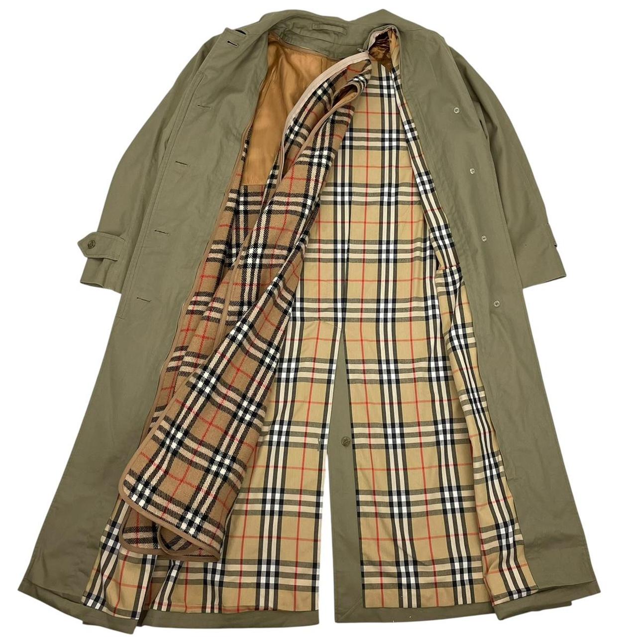 Vintage 90s Burberry Khaki Green Nova Check Single Breasted Trench Coat