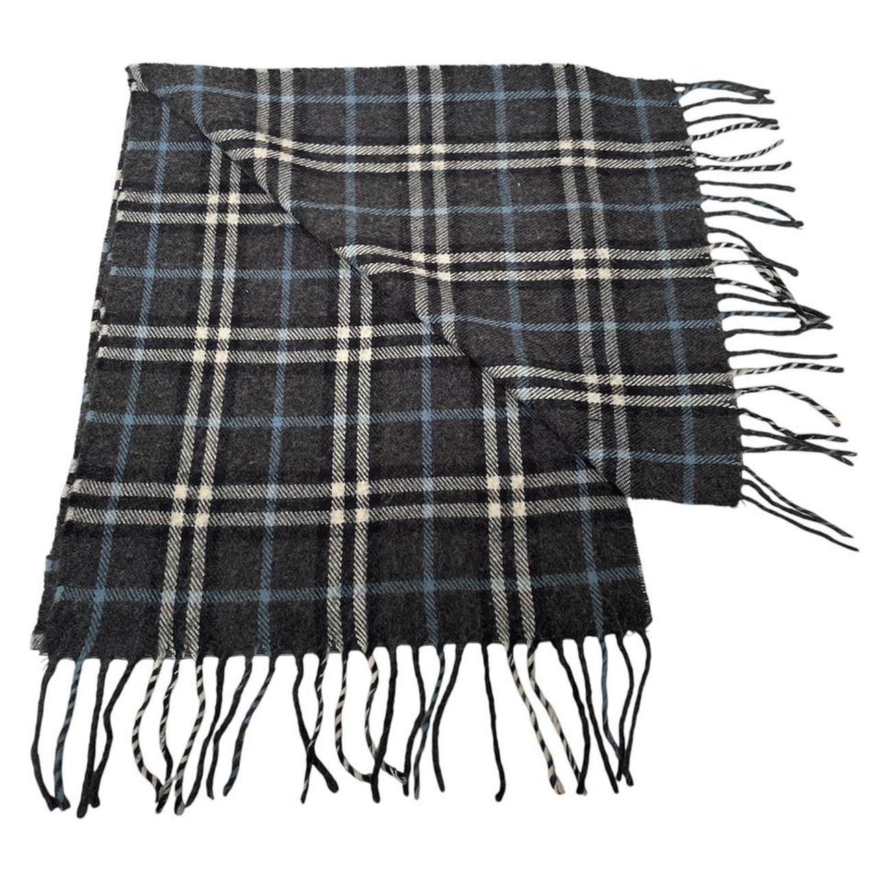 Vintage 90s Burberry Dark Grey Nova Check Lambswool Scarf