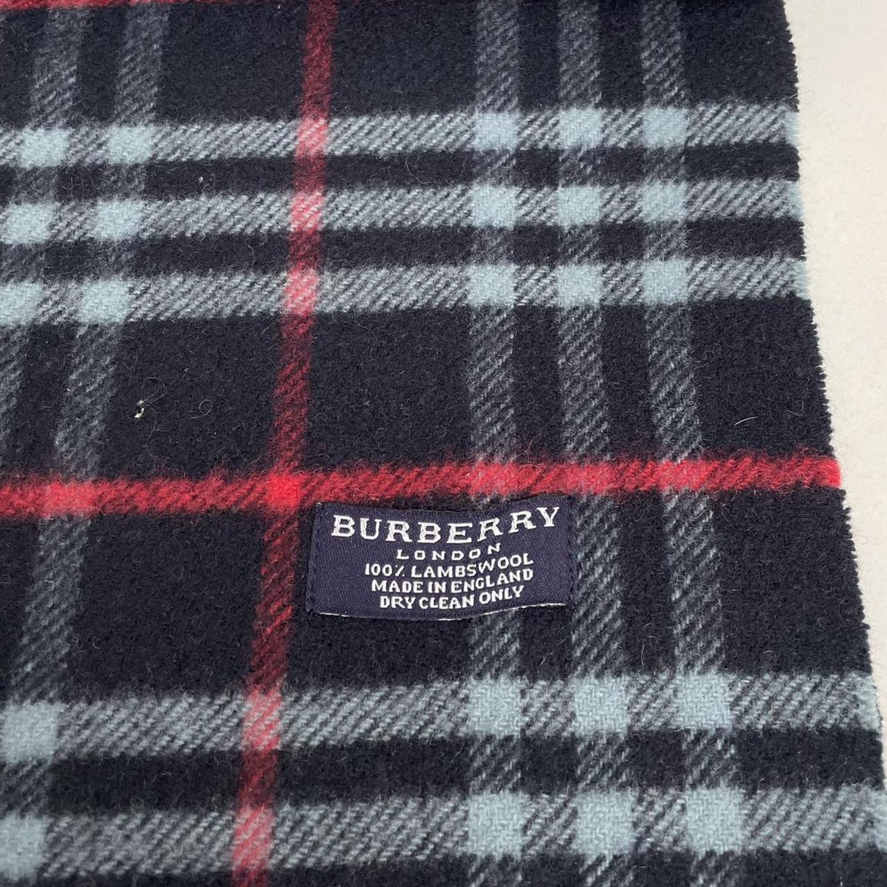 Vintage 90s Burberry Navy Blue Nova Check Lambswool Scarf