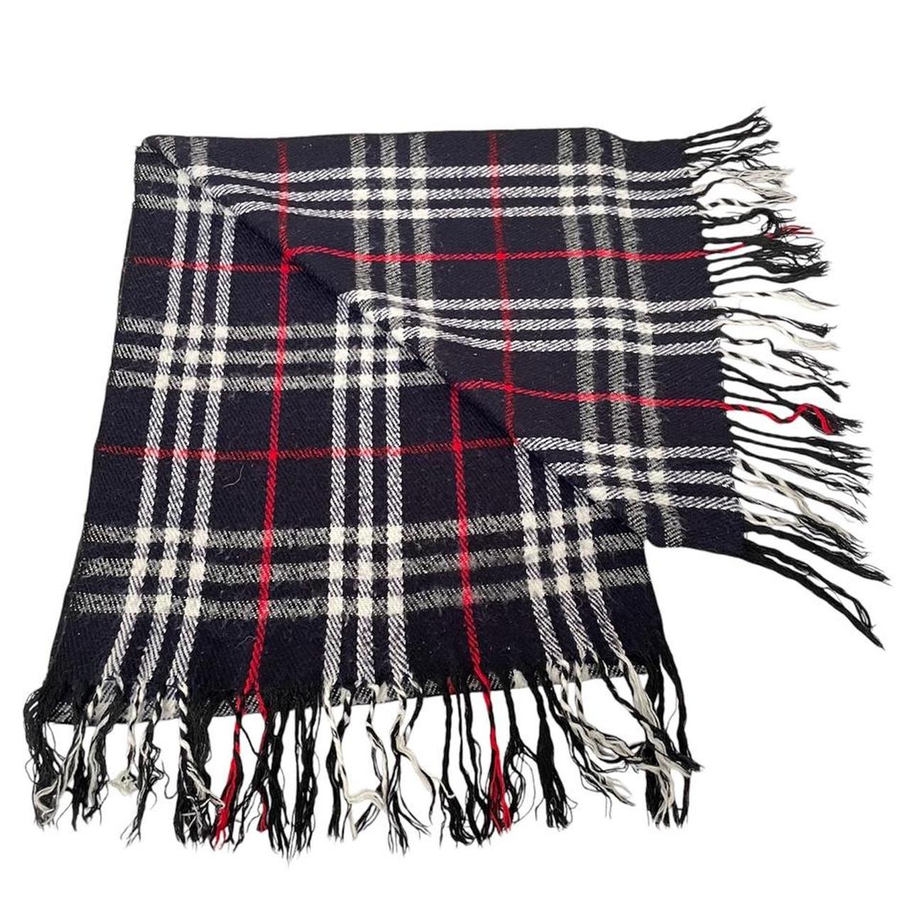 Vintage 90s Burberry Navy Blue Nova Check Lambswool Scarf