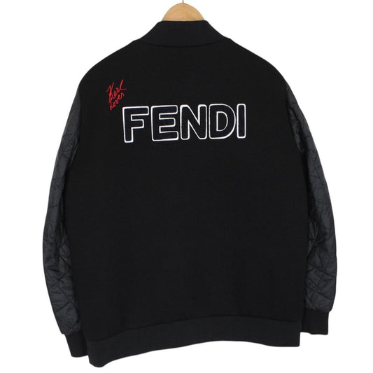 Fendi Black Karlito Full Zip Logo Appliqué Down Bomber Jacket