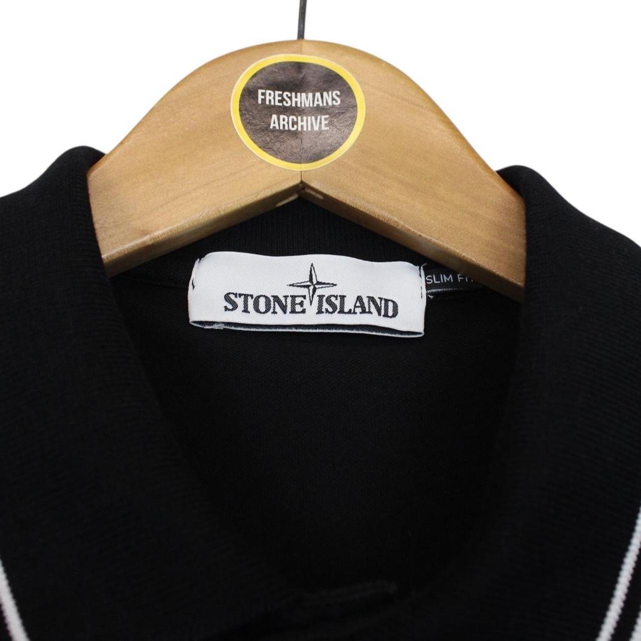 Stone Island Black and White Short Sleeve Compass Cotton Polo Shirt