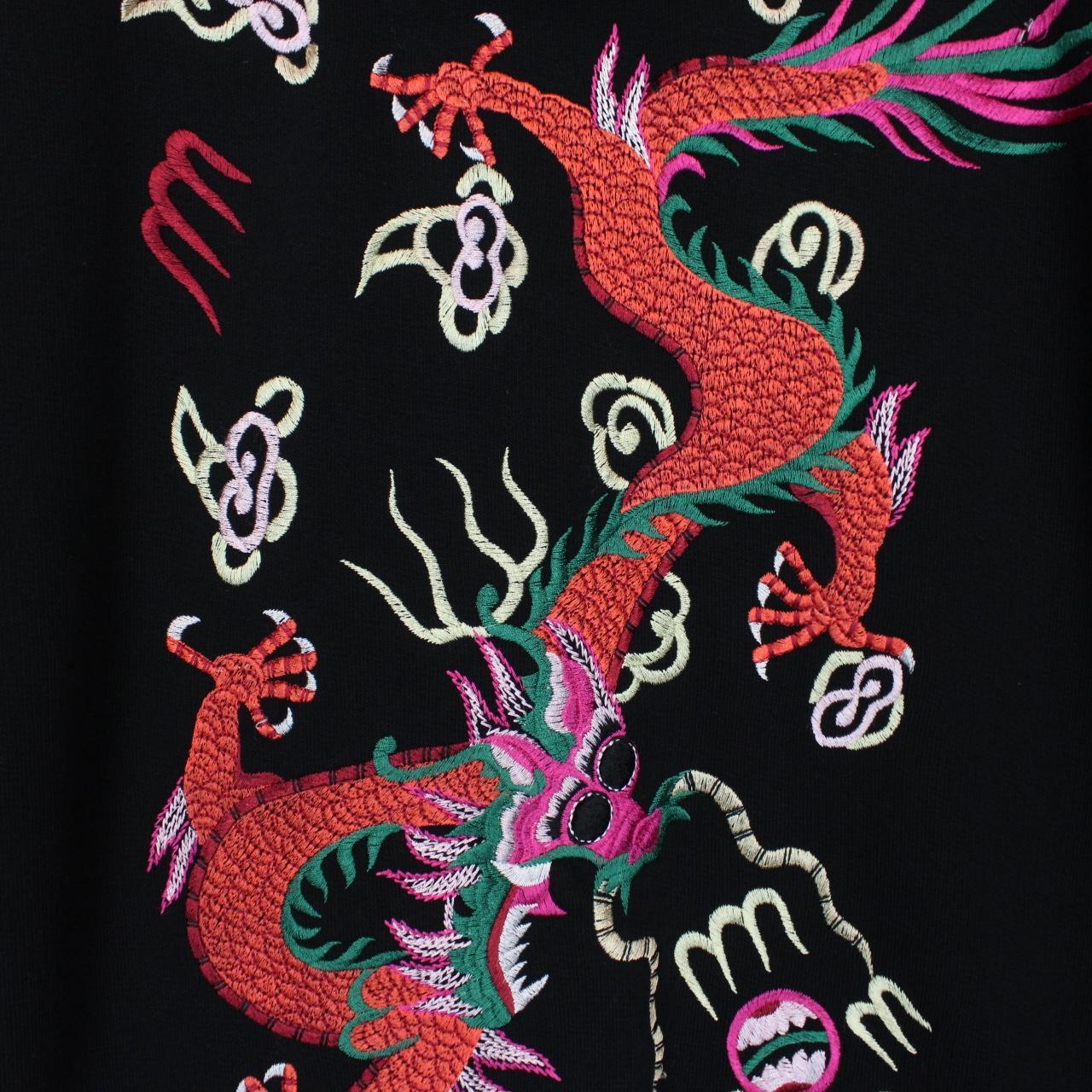 Gucci Black Loopback Dragon Embroidered Full Zip Hoodie Jumper