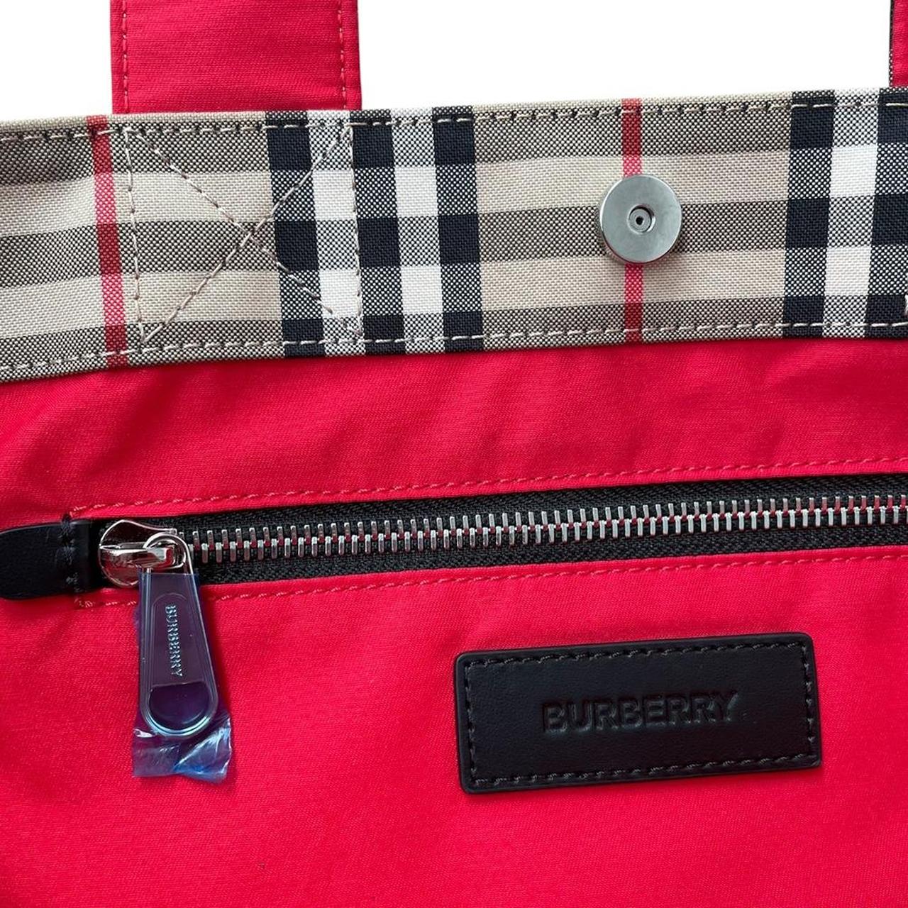 Burberry Tan Brown Nova Check Logo Applique Cotton Blend Satchel Tote Bag