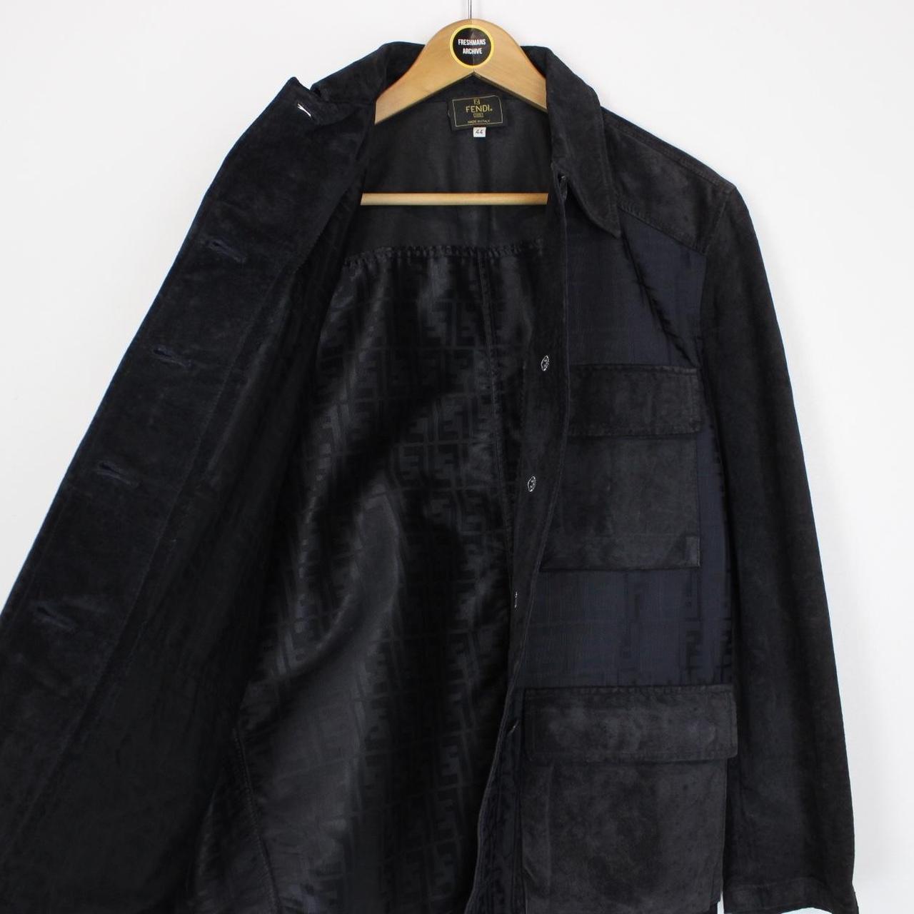 Vintage 90s Fendi Grey and Navy Blue Zucca Monogram Nylon and Velour Jacket