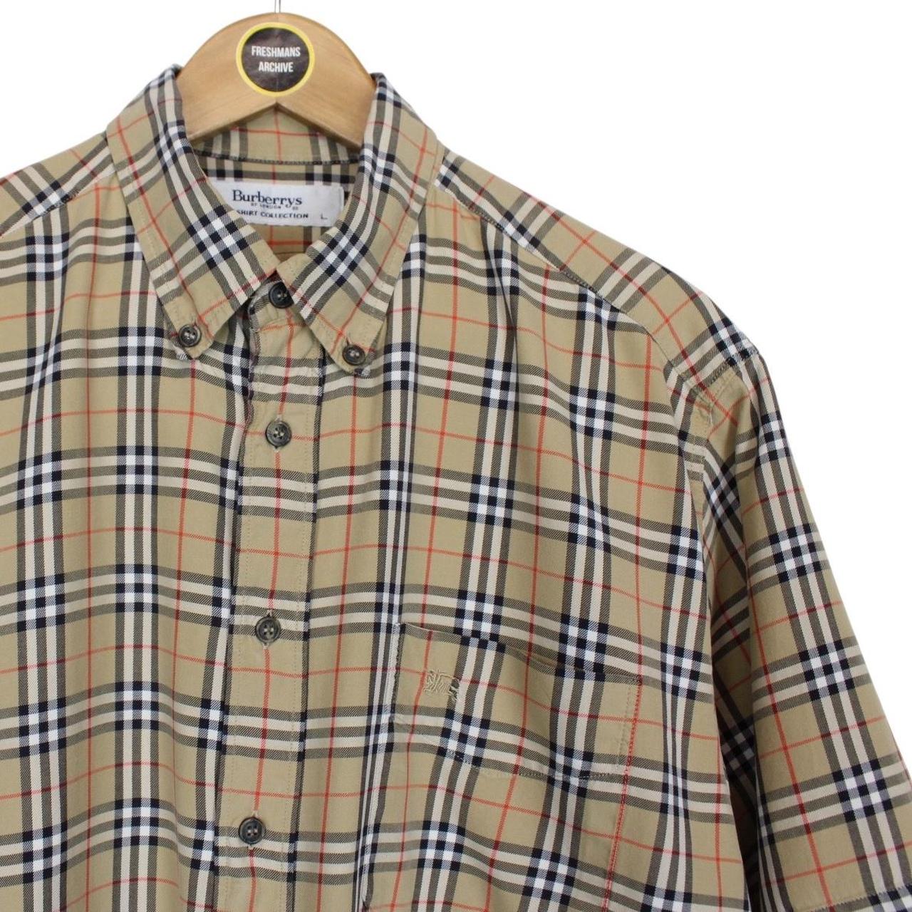 Vintage 90s Burberry Tan Brown Nova Check Short Sleeve Cotton Shirt