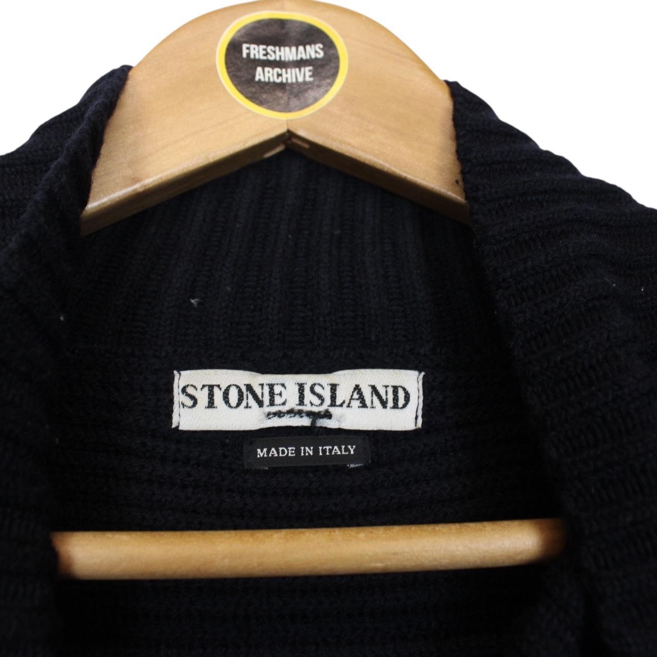 Vintage Stone Island AW 2003 Navy Blue Ribbed Wool Knit Jumper