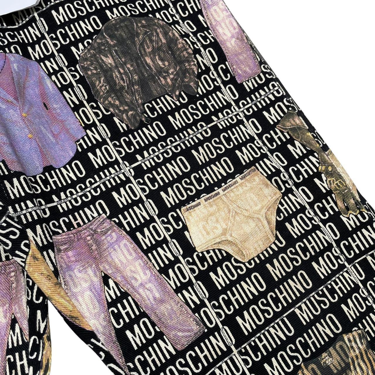 Vintage 1996 Moschino Black and White All Over Clothes Print Tapered Fit Jeans