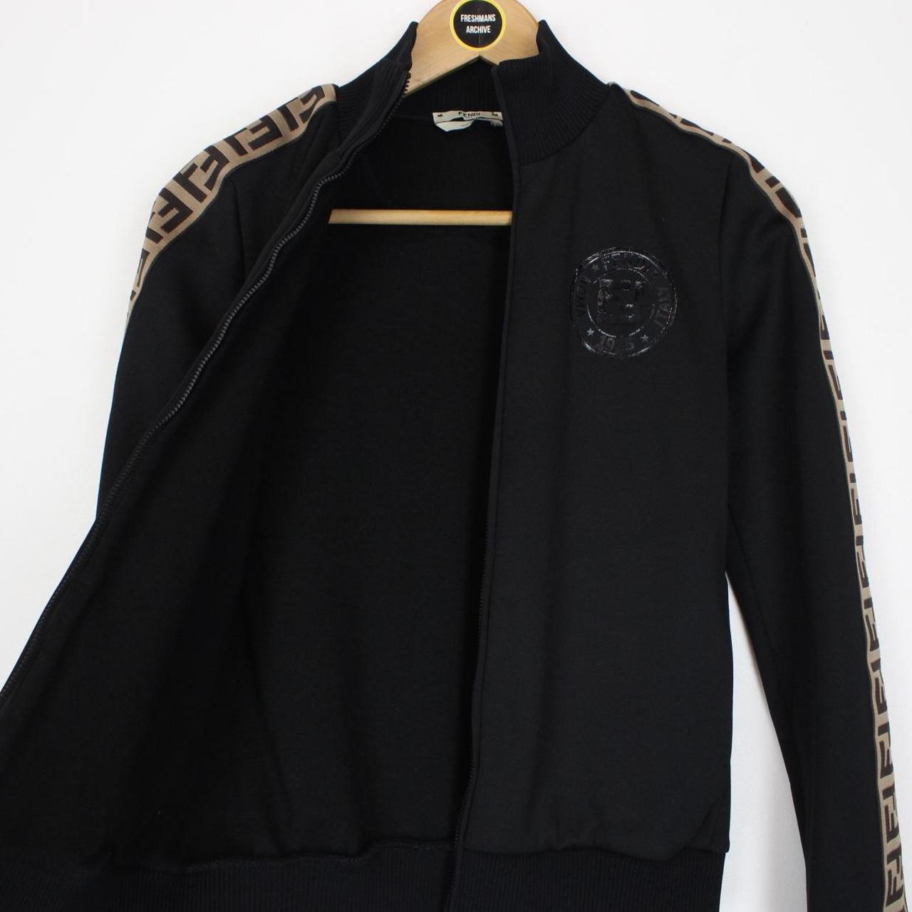 Fendi Black and Brown Zucca Monogram Full Zip Track Jacket