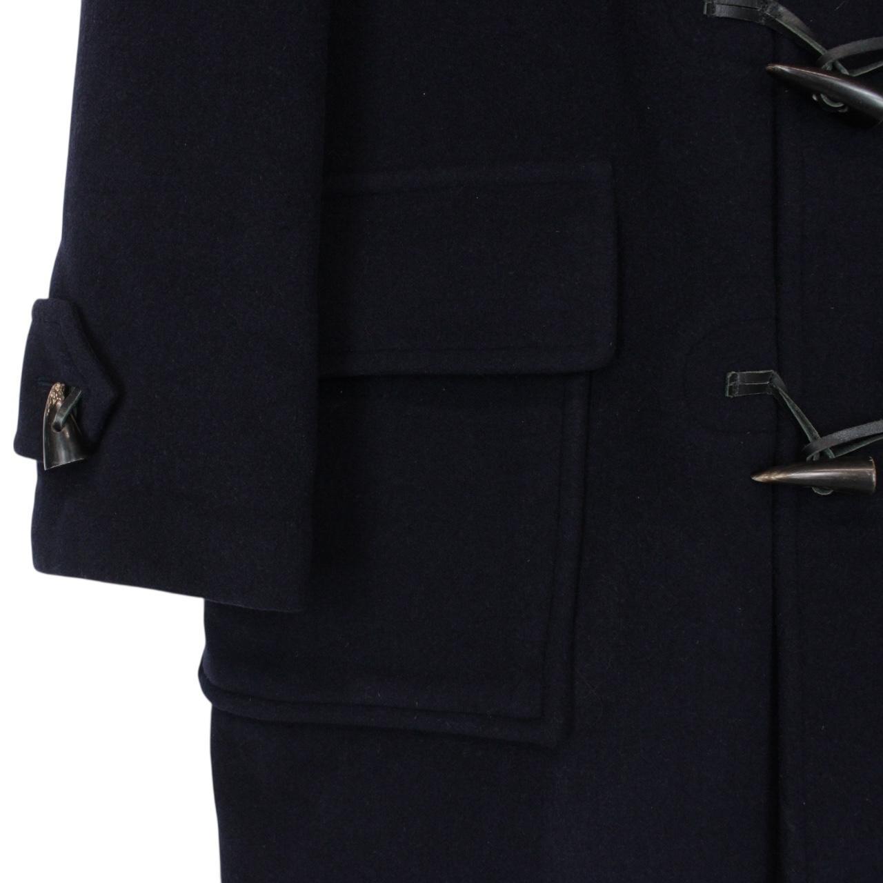 Vintage Burberry London Navy Blue Nova Check Lined Wool Duffle Coat