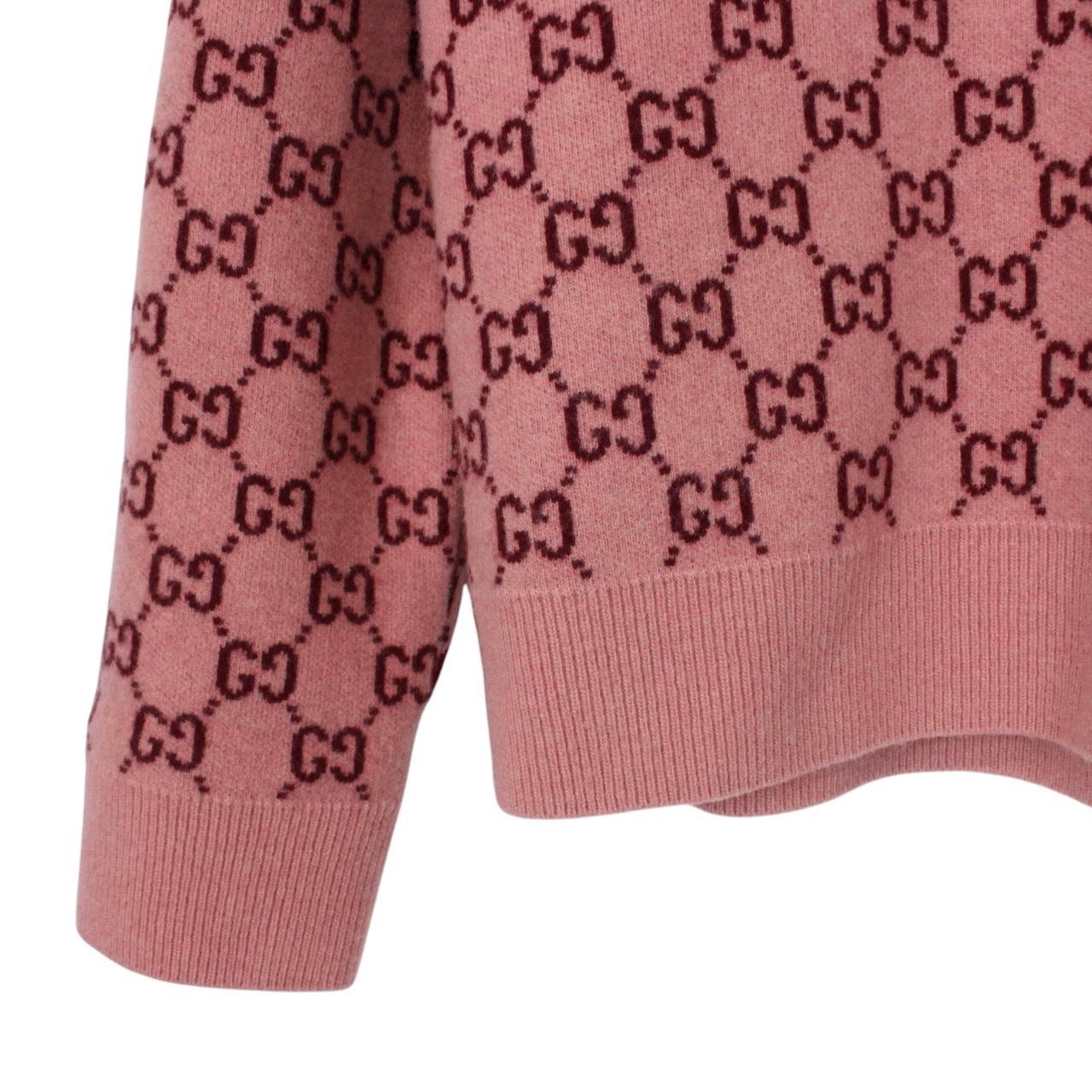 Gucci Pink GG Monogram Cashmere Wool Blend V Neck Jumper