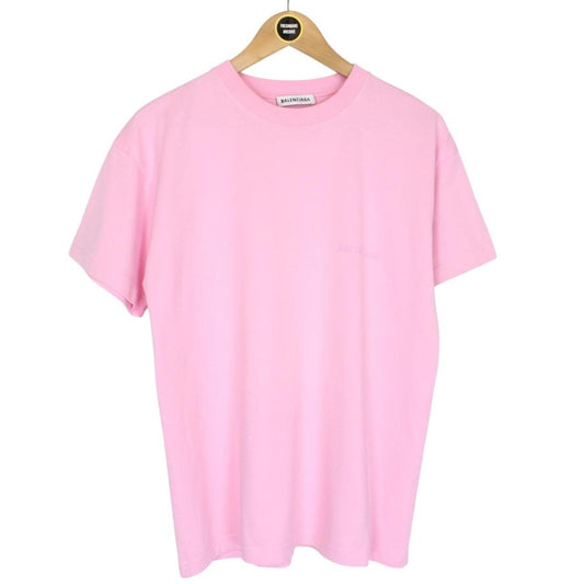 Balenciaga Pink Short Sleeve Logo Print Cotton T-Shirt