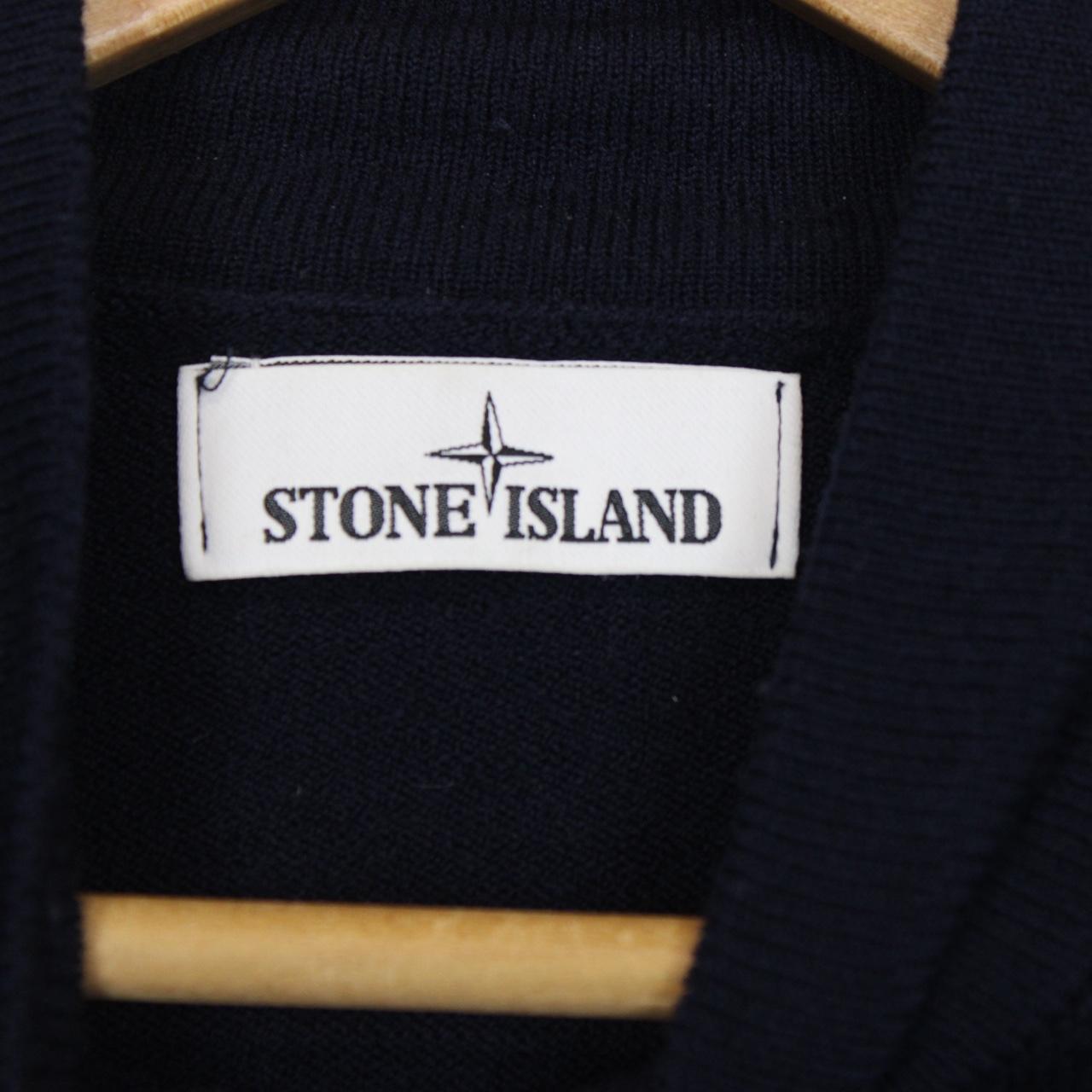 Stone Island Navy Blue Wool Knit Mock Neck Jumper