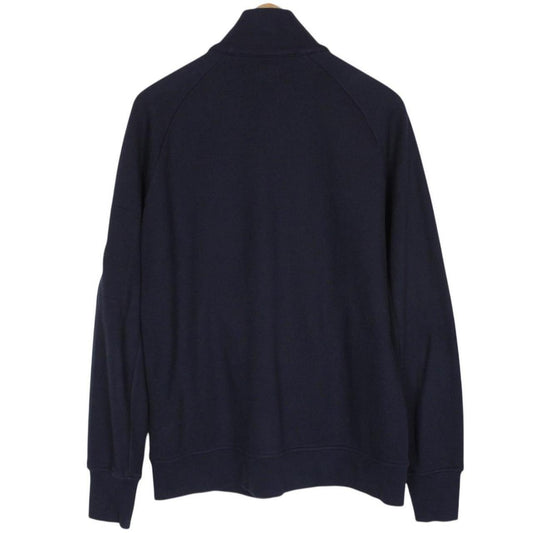 CP Company Navy Blue Diagonal Raised Fleece Cotton 1/4 Zip Lens Sweatshirt