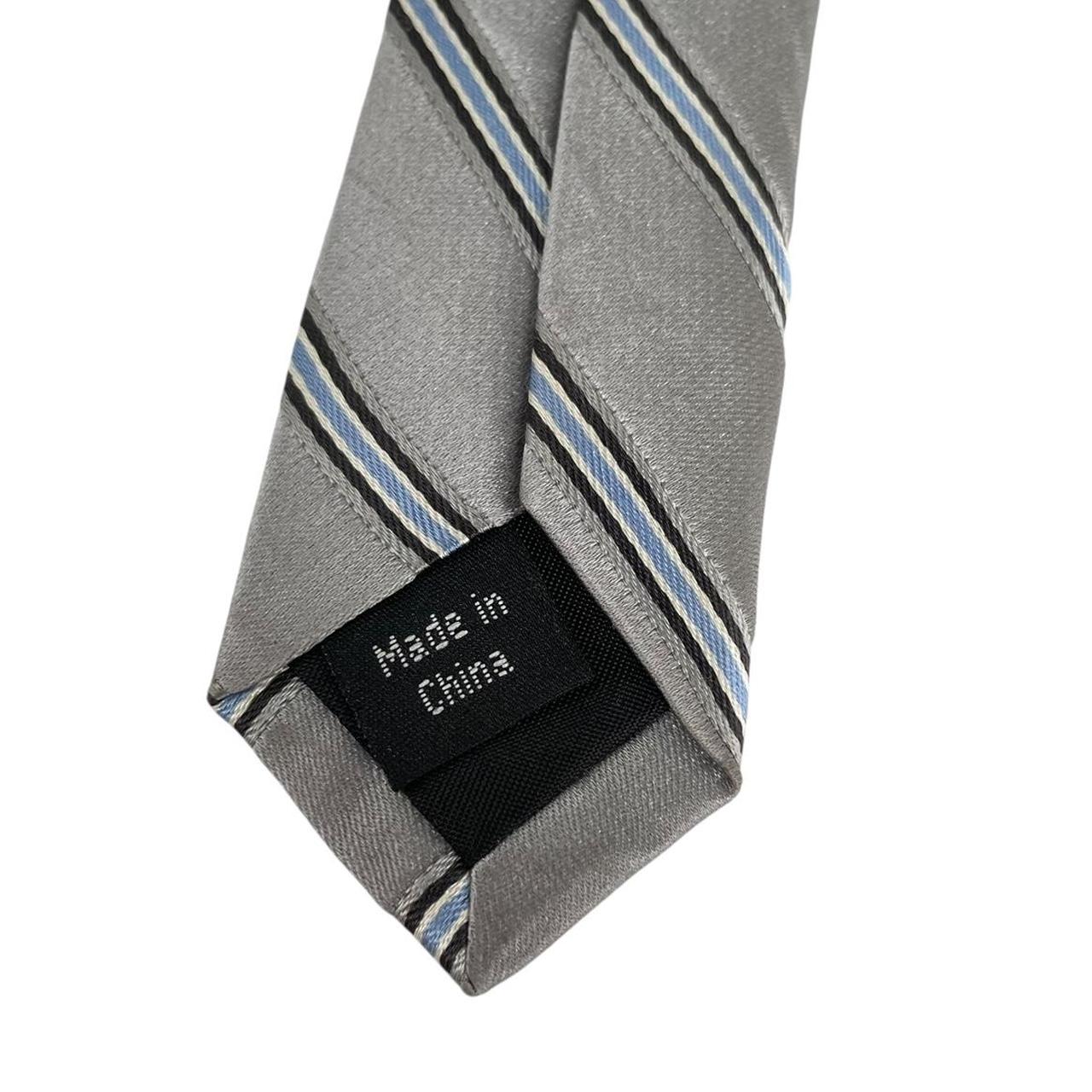 DKNY Silver and Blue Striped Silk Tie