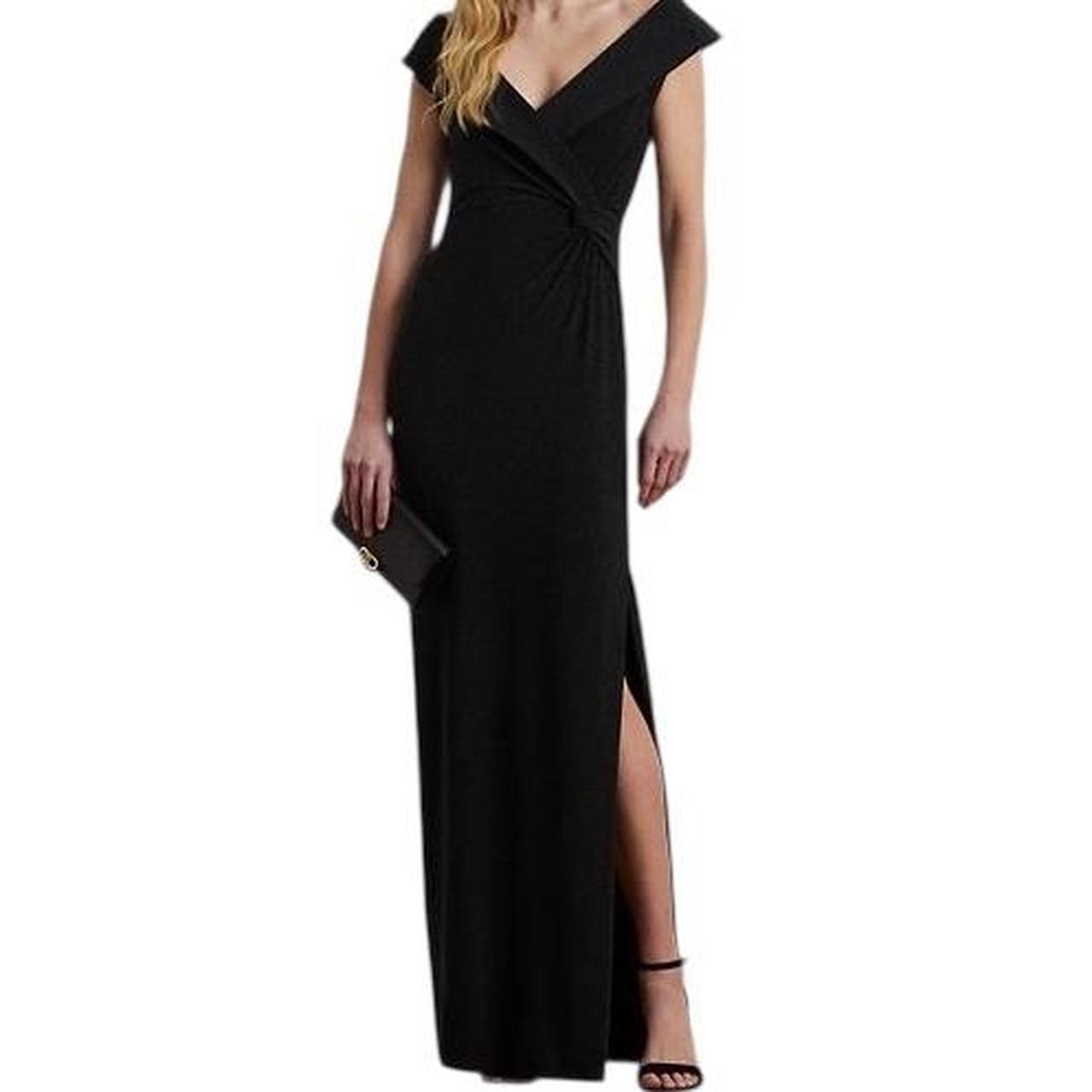 Ralph Lauren Black Jersey Off-The Shoulder Evening Gown Dress