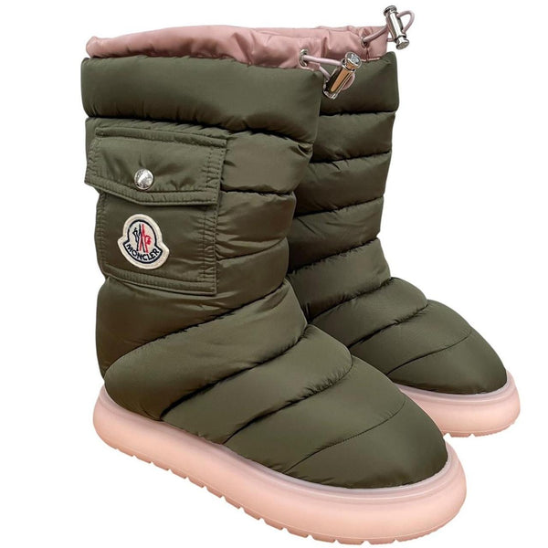 Moncler Khaki Green Logo Patch Down Padded Snow Boots