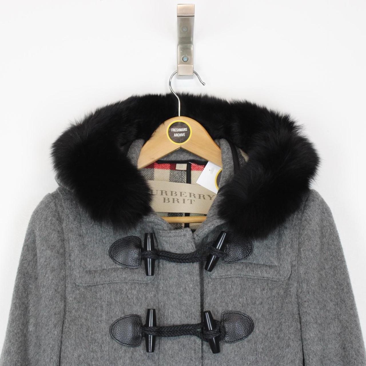 Burberry Brit Blackwell Grey and Black Wool Nova Check Lined Fur Hooded Jacket