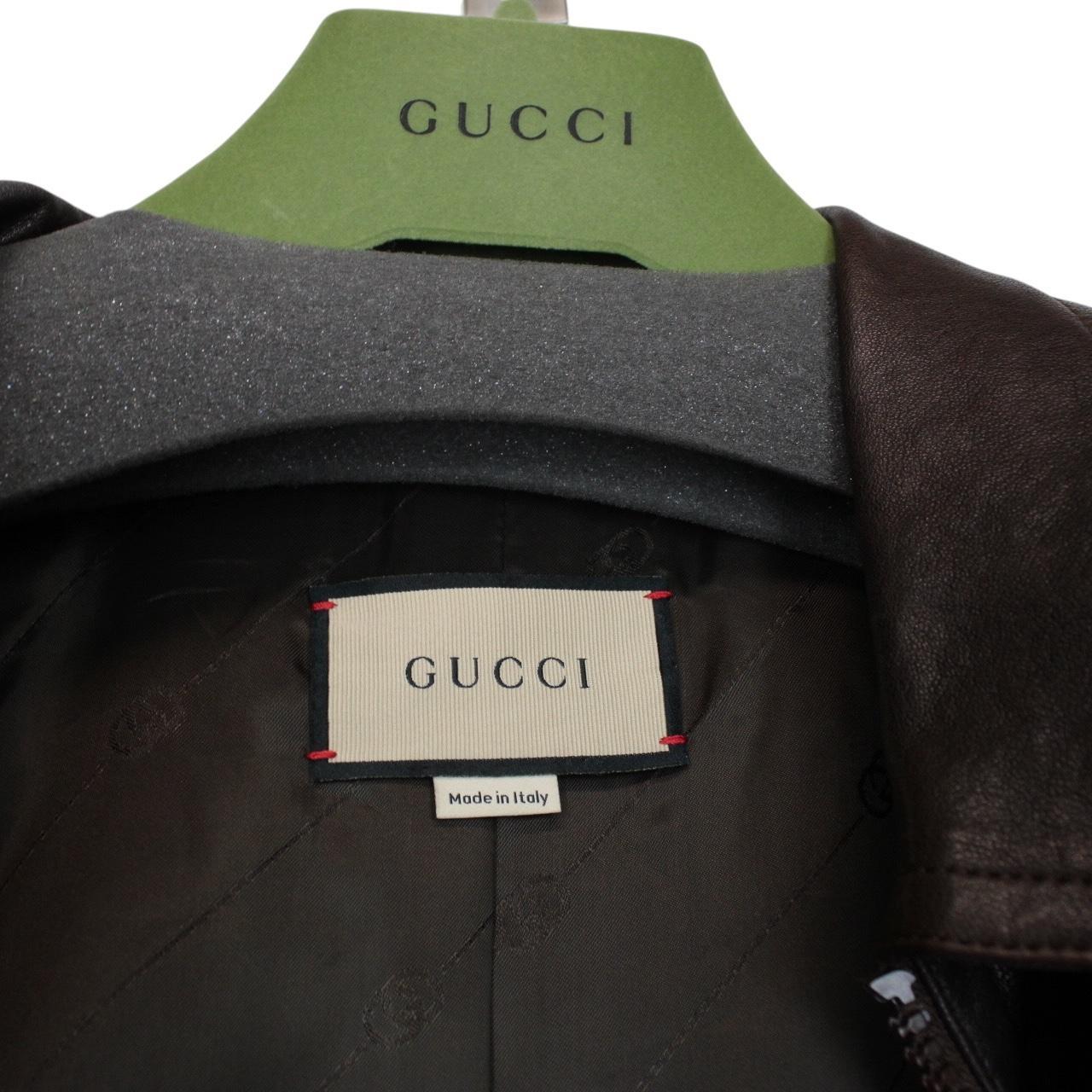 Gucci Horsebit Brown Full Zip Lambskin Leather Bomber Jacket