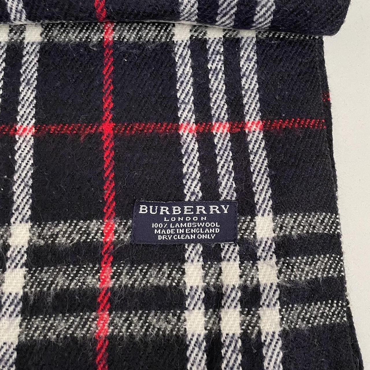 Vintage 90s Burberry Navy Blue Nova Check Lambswool Scarf