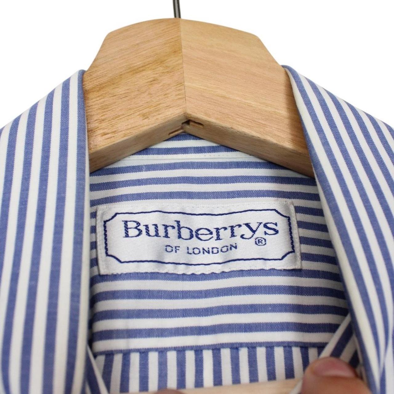 Vintage 80s Burberry Blue and White Striped Long Sleeve Cotton Shirt