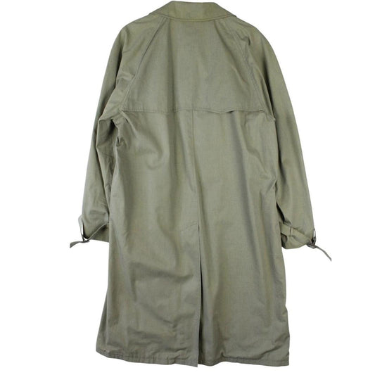Burberry khaki green trench coat featuring Nova Check pattern and double-breasted design.
