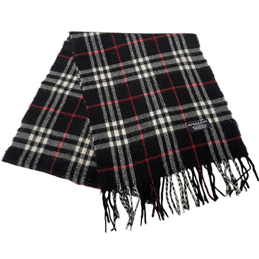 Vintage 90s Burberry Black Nova Check Lambswool Scarf