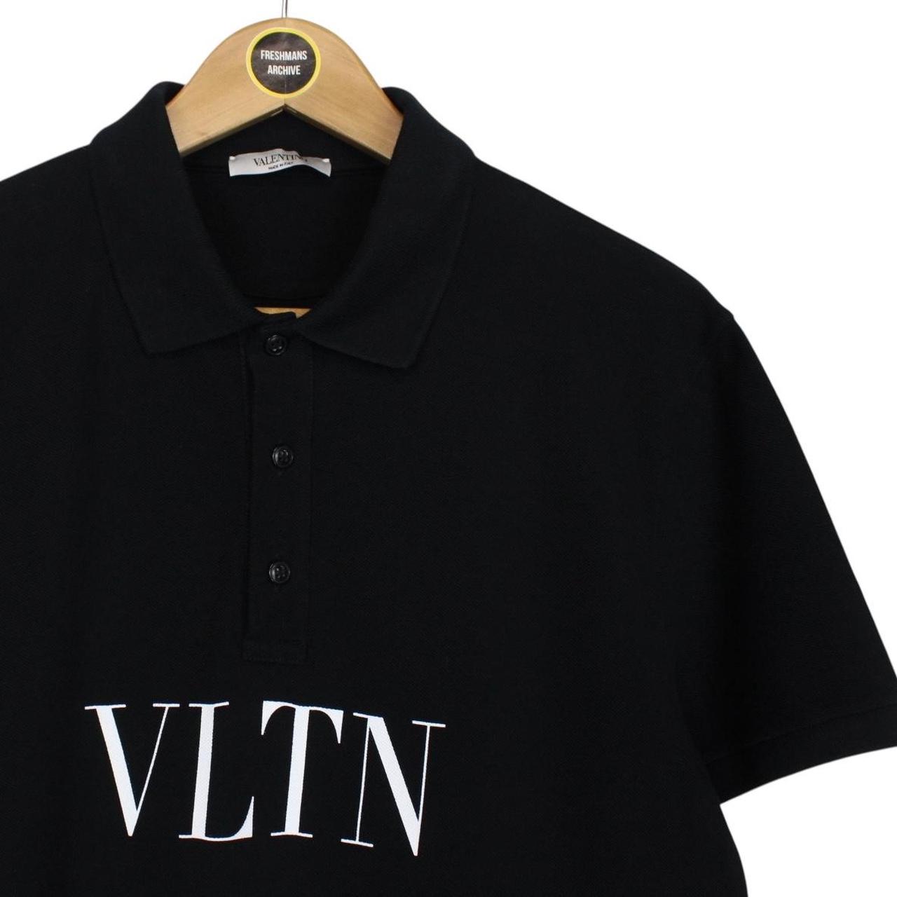 Valentino Black and White VLTN Logo Short Sleeve Cotton Polo Shirt