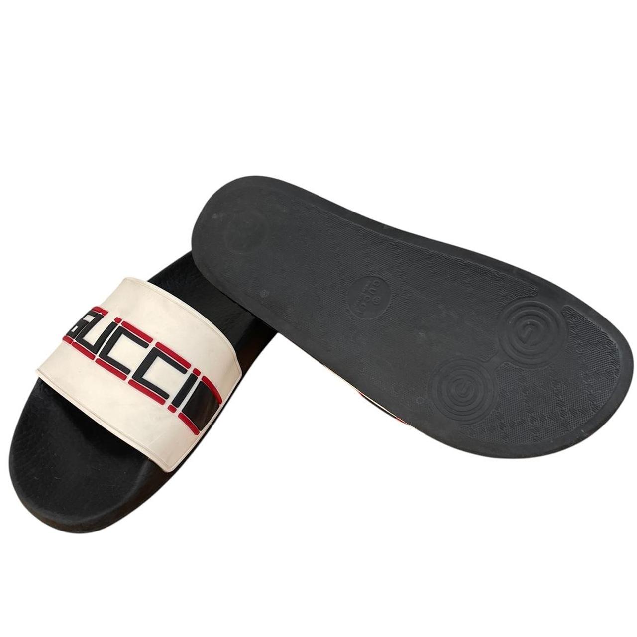 Gucci Ecru Black and Beige Logo Slides