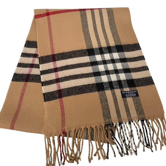 Vintage 90s Burberry Tan Brown Nova Check Lambswool Scarf