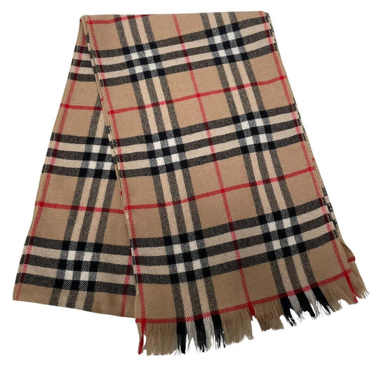 Vintage 90s Burberry Tan Brown Nova Check Thin Wool Scarf