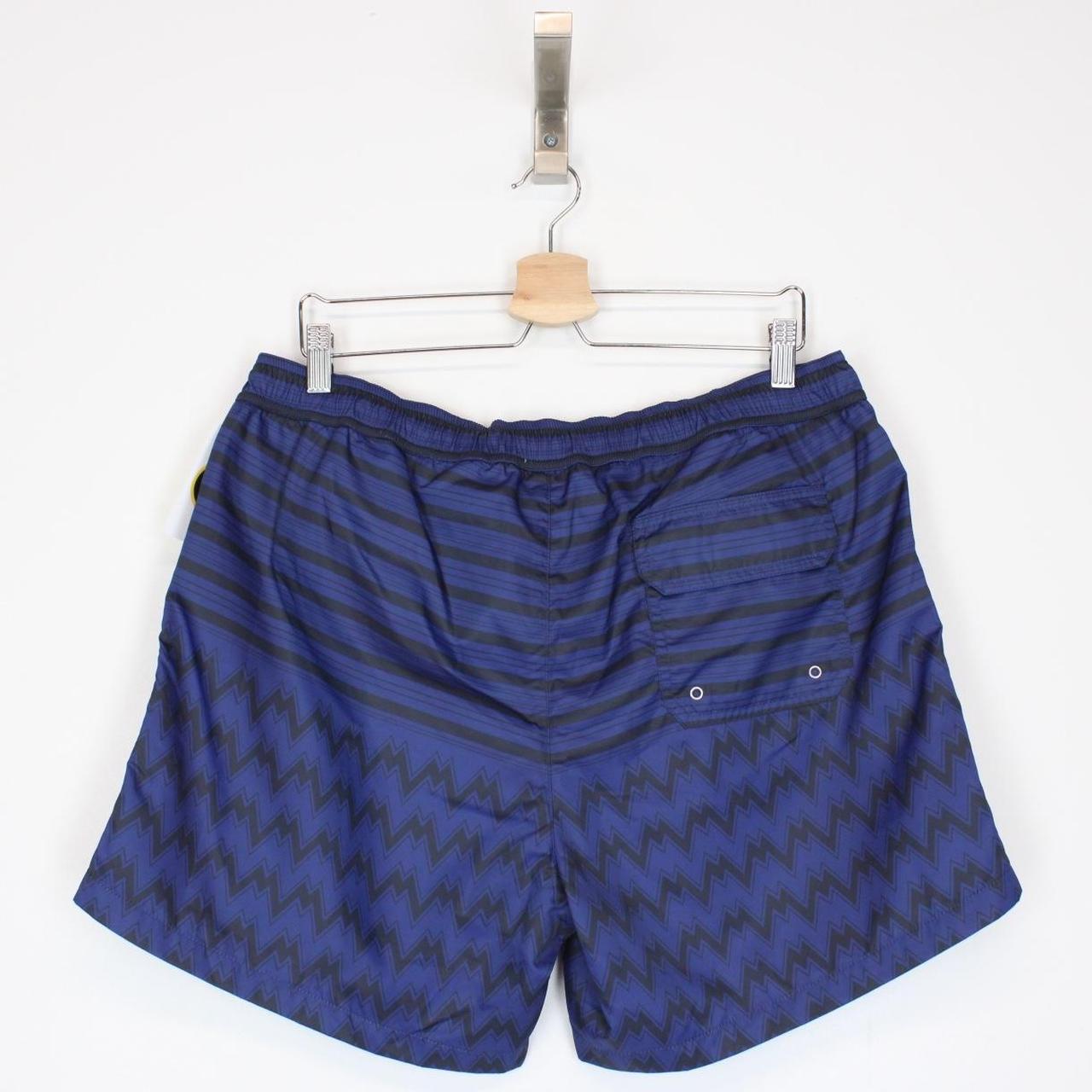 Missoni Navy Blue Striped Logo Patch Nylon Swim Shorts
