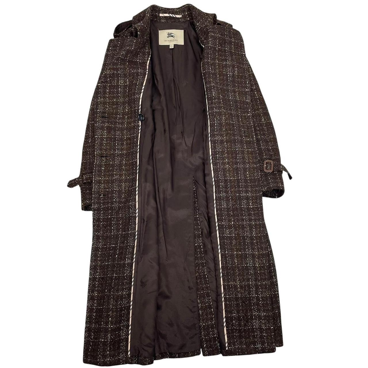 Burberry London Brown Tweed Wool Double Breasted Belted Coat