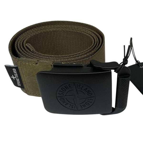 Stone Island Green and Black Grosgrain Compass Logo Buckle Belt