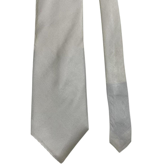 DKNY white silk tie with smooth texture and classic design.