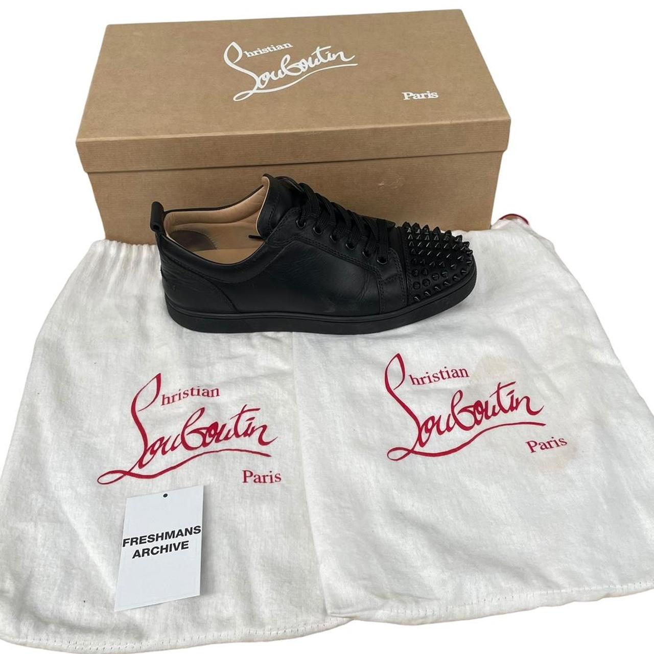 Christian Louboutin Black and Red Louis Junior Spikes Calfskin Leather Trainers