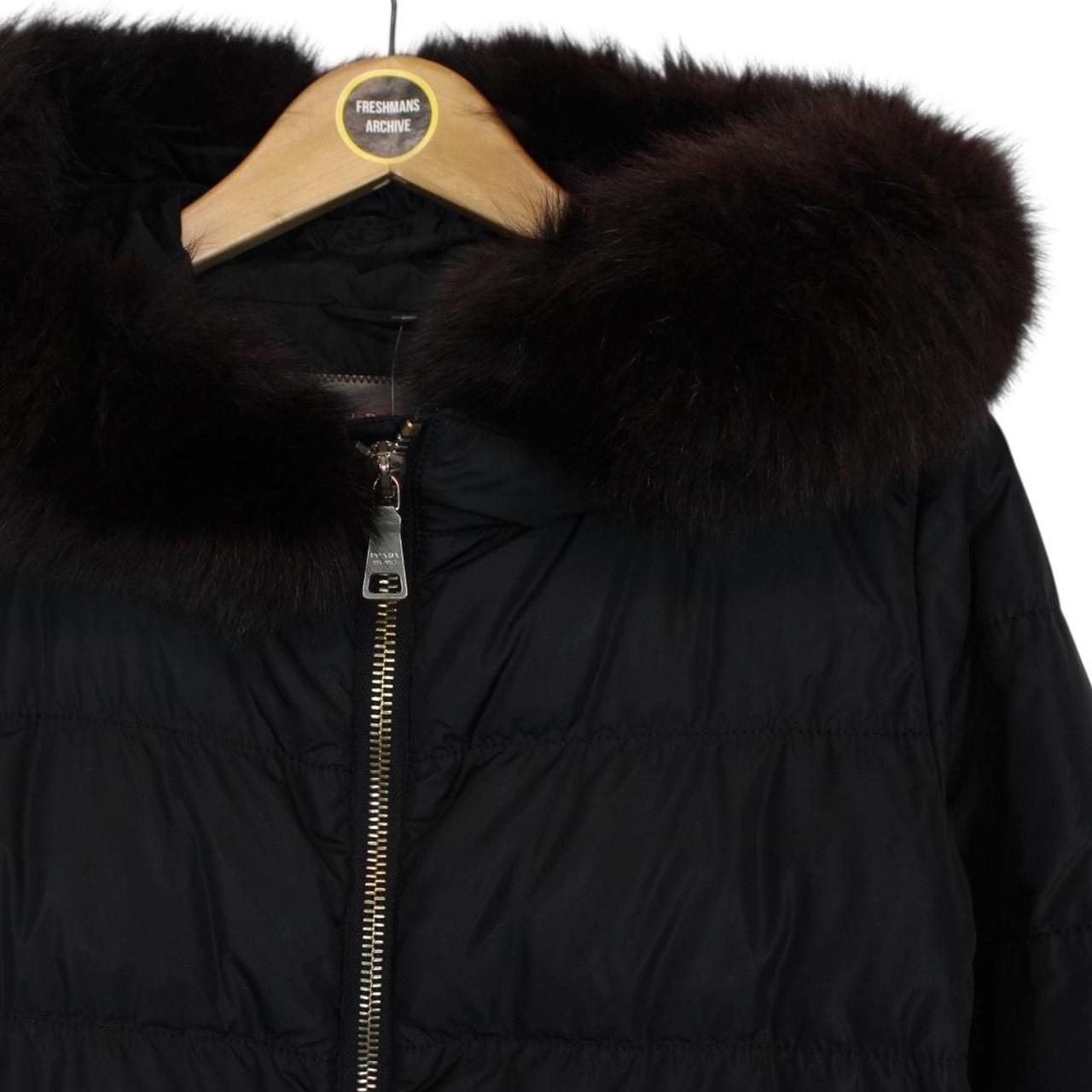 Prada Black Nylon Fur Hood Down Jacket