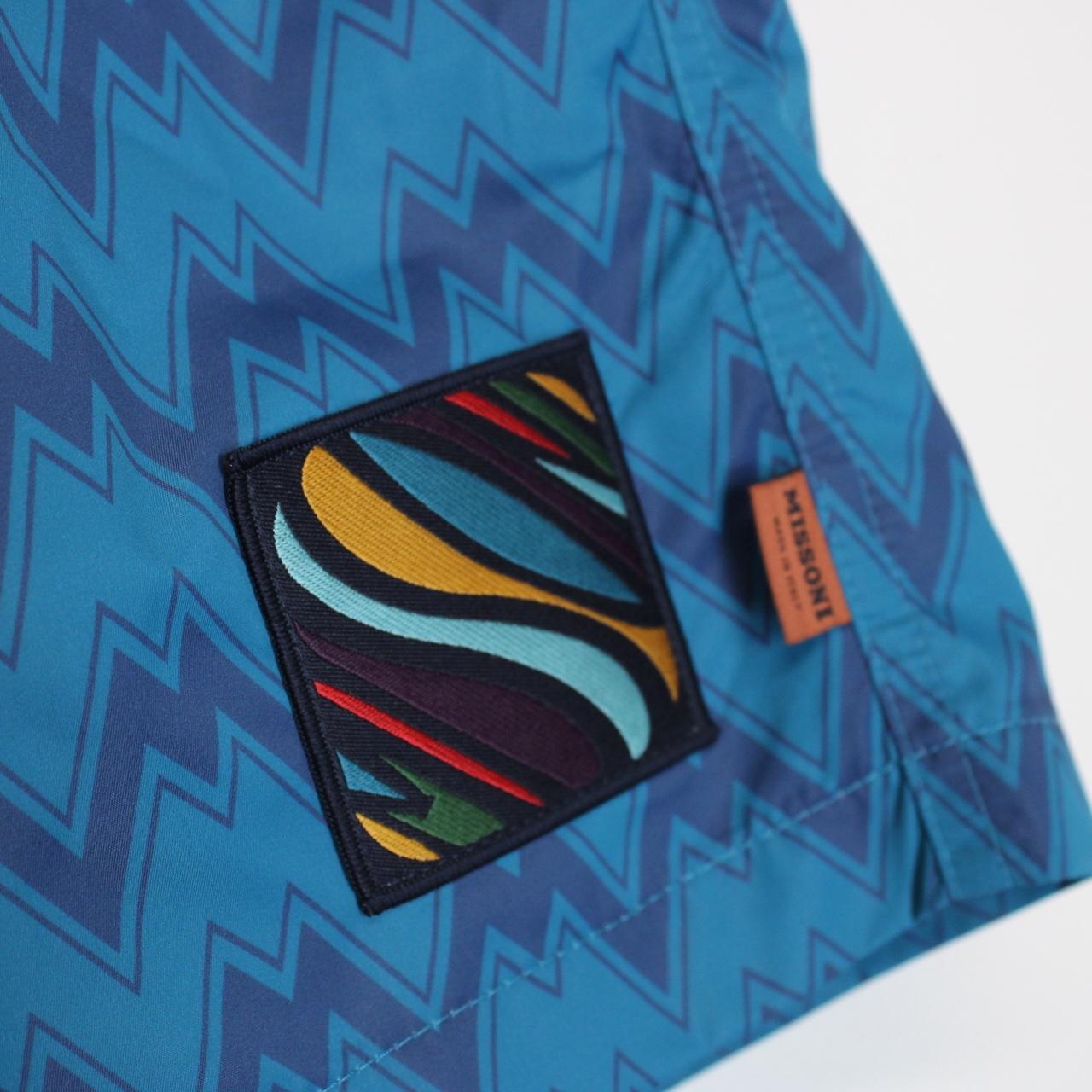 Missoni Blue Striped Logo Patch Nylon Swim Shorts