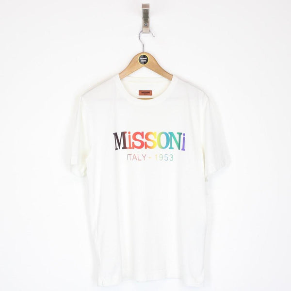 Missoni White and Multicoloured Logo Print Short Sleeve Cotton T-Shirt