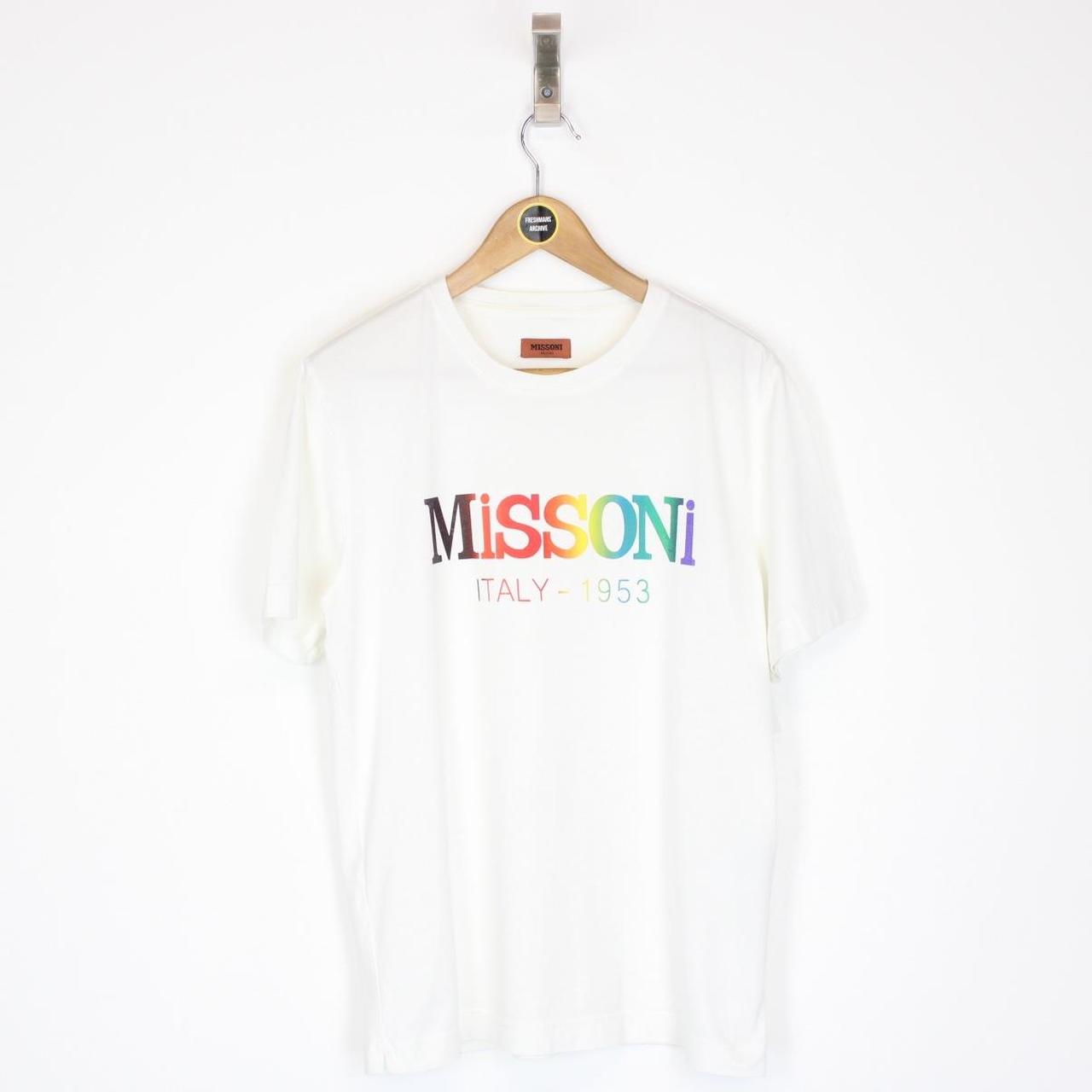 Missoni White and Multicoloured Logo Print Short Sleeve Cotton T-Shirt